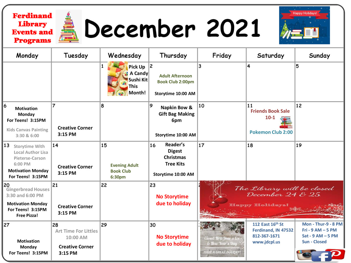 Ferdinand Library December activities Dubois County Free Press, Inc.