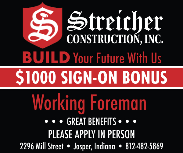 Streicher Construction offering Signon bonus for Working Foreman