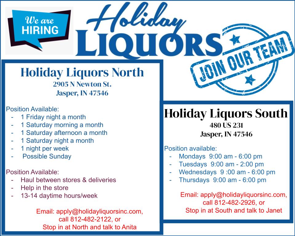 Holiday Liquors hiring for North and South locations